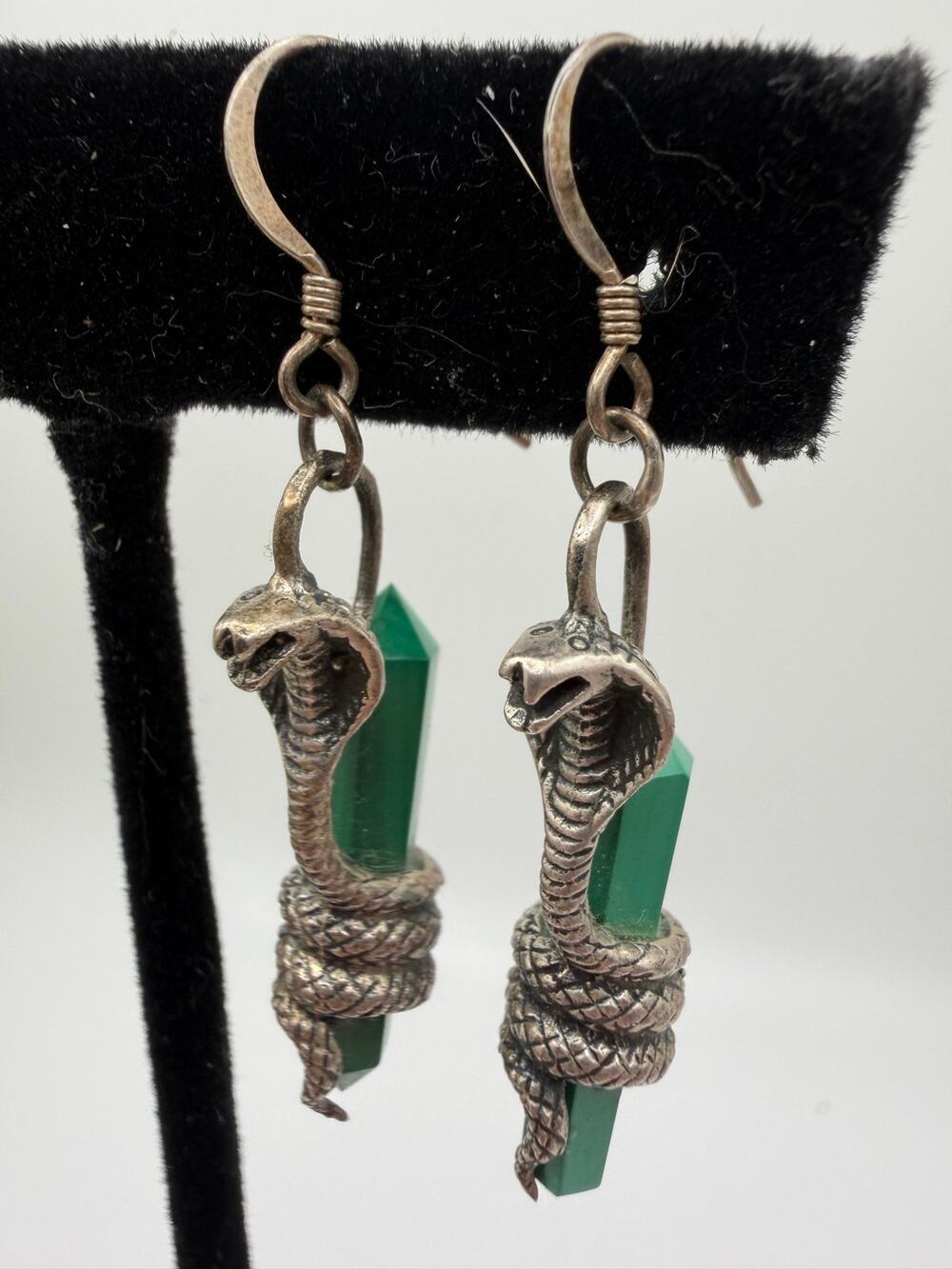 Slytherin-inspired snake dangle earrings sterling malachite necklace